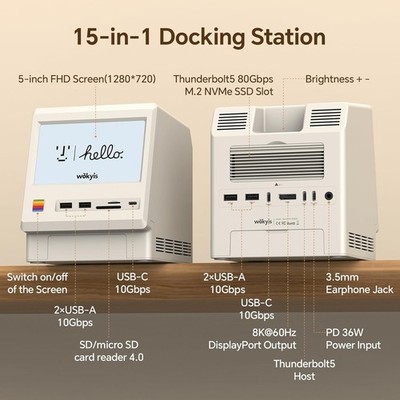Wokyis M5 Retro Docking Station Mac Mini M4 Pro 80Gbps M.2 NVMe