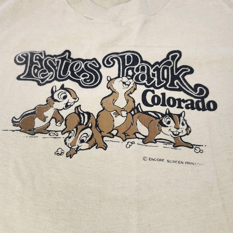 Винтажная футболка Nature молодежная средний размер 10-12 Estes Park Colorado бурундуки одинарный шов  - Изображение 2 из 4