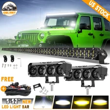 Roof 52'' inch LED Light Bar w/Wire + 5" Pods Kit For Jeep Wrangler JK TJ YJ CJ