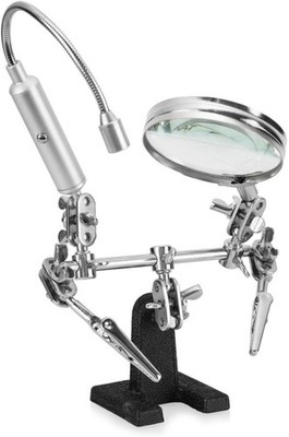 Helping Hand Magnifier Glass Stand With Flexible Neck Led Flashlight & Alligator