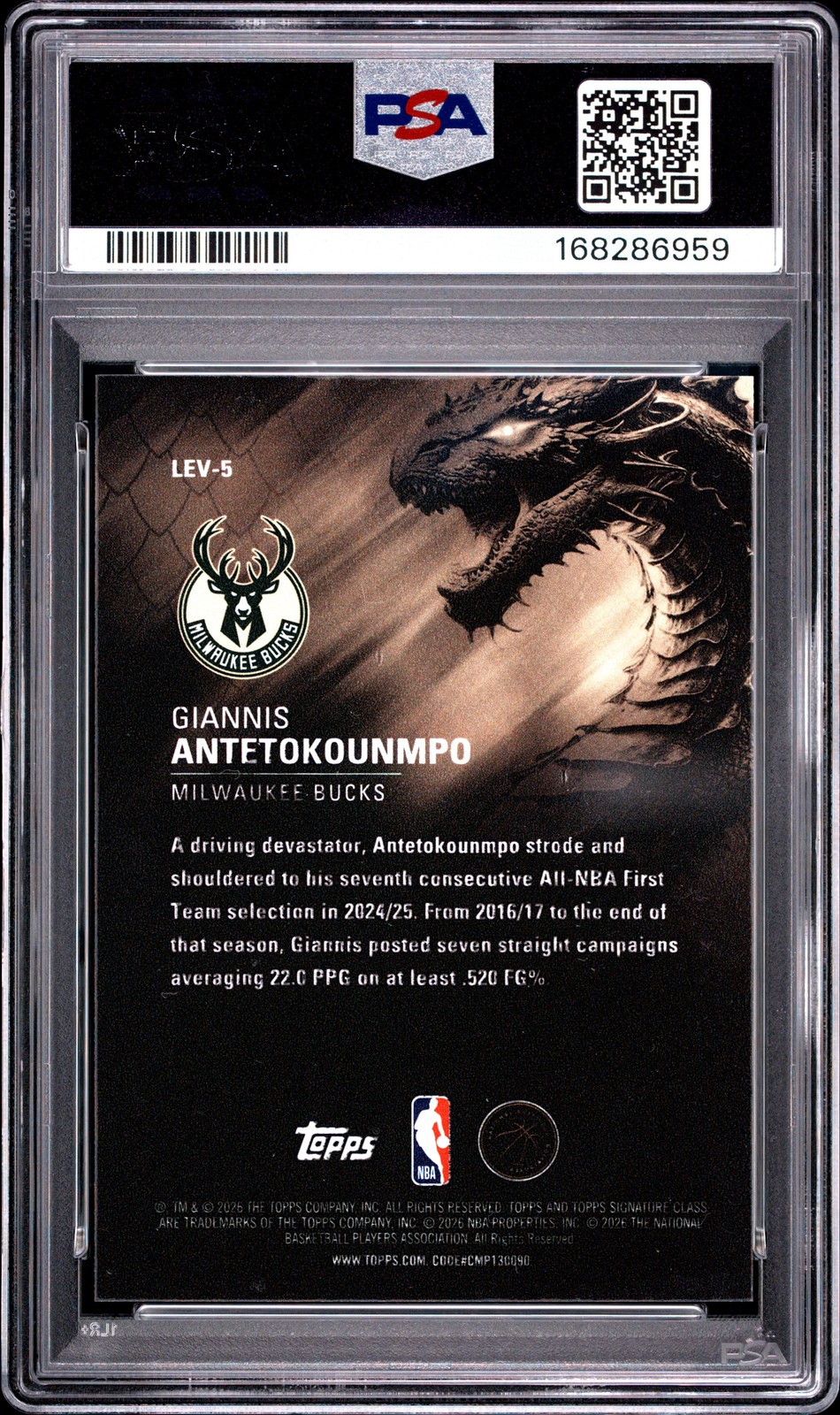 2025 TOPPS SIGNATURE CLASS LEVIATHANS #LEV-5 GIANNIS ANTETOKOUNMPO PSA 9 view 2