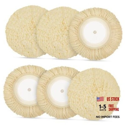 6 Pcs Wool Polishing Pad Hook Loop Buffing Pad for Drill Curved Edge 7 Inch