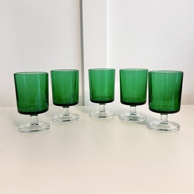 5 French Luminarc Cavalier Wine Glasses Emerald Green 70 s Cordial Shot MCM