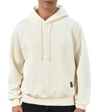 VPG Mens Hoodies, Waffle Long Sleeve Pullover Sweatshirts Knit Large Beige