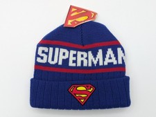 DC Comics Superman Cuffed Blue Beanie Hat Adult 1-Size Fits Most Patch Logo Nwt