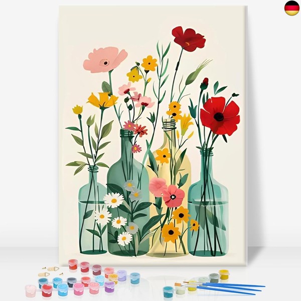 Malen Nach Zahlen Erwachsene, Blumenvase Malen Nach Zahlen Mit Rahmen Pinsel,-image