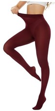 80D Women's Tights Opaque Ultra Soft Solid Color Large-X-Large Wine Red