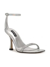 NINE WEST Womens Silver Embellished Yess Open Toe Stiletto Buckle Sandals 8.5 M