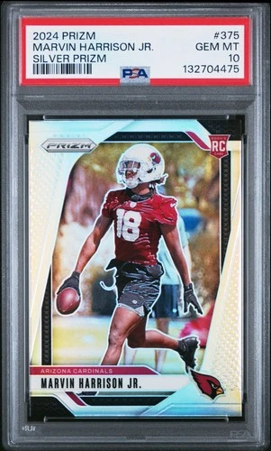 132704475 Marvin Harrison Jr 2024 Panini Prizm #375 Silver Rookie RC PSA 10