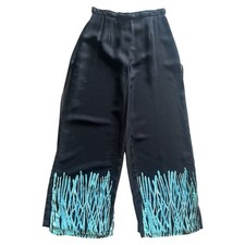Vintage CACHE Black/Aqua Chiffon Panel Palazzo Pants Size 6 Vacation Cruise