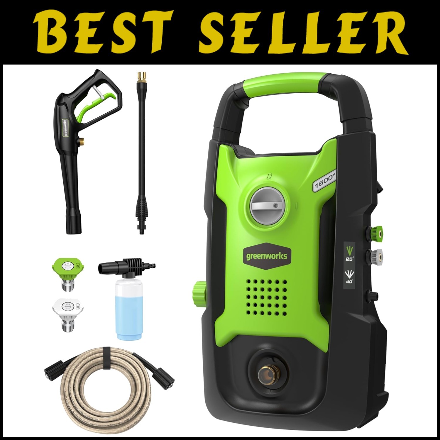 Compact 1.2 GPM Electric Pressure Washer with Tangle-Free Hose and Nozzle Set