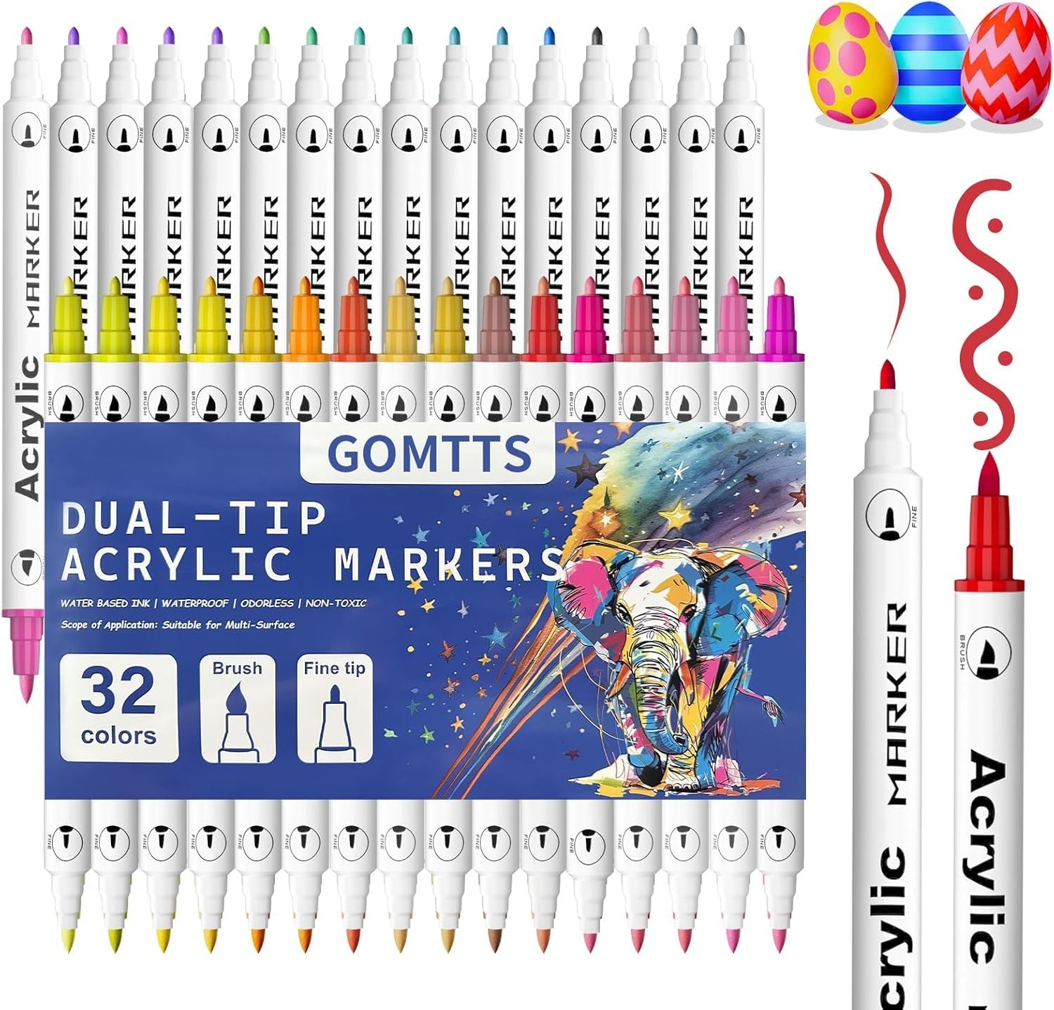 Acrylic Paint Markers 32 Colors Dual Tip Acrylic Paint Pens with Brush Tip and