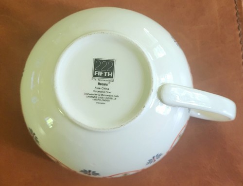 222 Fifth Mercana Handled Porcelain Soup Bowl Abstract Floral - Picture 7 of 7