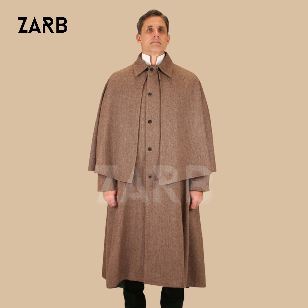 Men's Inverness/ Ulster Cape Coat - Brown Wool, Christmas