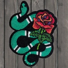 Snake & Rose Embroidered Patch — Iron or Sew On