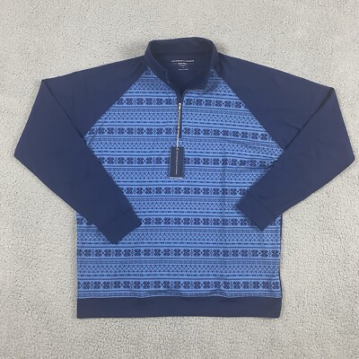 Holderness & Bourne The Robinson Men's L Pullover 1/4 Zip Blue Stretch Snowflake