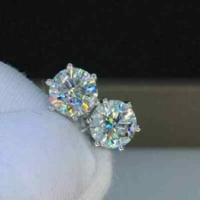 2Ct Round Cut Lab Created Diamond Solitaire Stud Earrings 14K White Gold Plated
