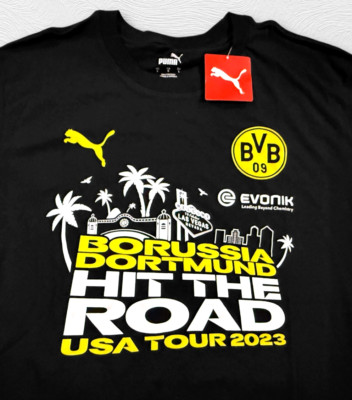 Puma BVB BORUSSIA DORTMUND USA Tour 2023 HIT THE ROAD Soccer Large T-Shirt - NWT