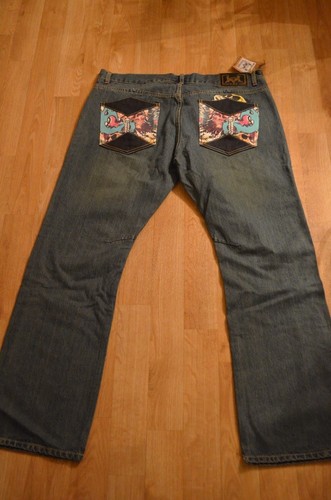 INKSLINGERS Jeans SKULLS NEW w/ Tag Inseam 33" SIZE 40 Blue Moe Soil Wash S7BOD2 - Picture 3 of 9