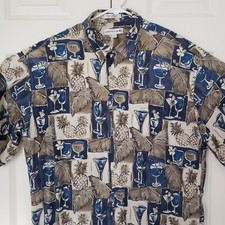 Vintage Pierre Cardin Hawaiian Shirt Short Sleeve Button Up Mens Large Cocktails