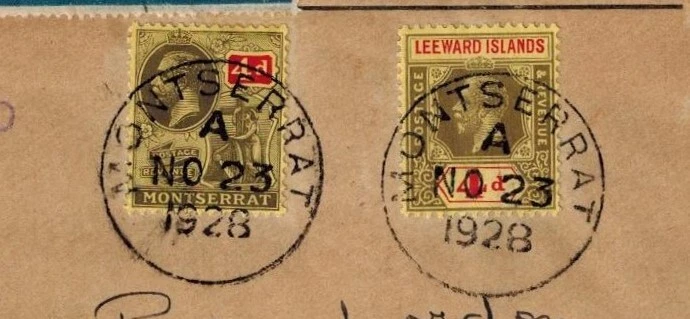 Cubierta registrada Montserrat 1928 OHMS con SG 75 4d y sotavento SG 70 4d CV L140+ Foto 2 de 4