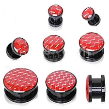 PAIR-Check 2-Tone Red Acrylic Screw On Ear Plugs 08mm/0 Gauge 