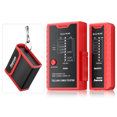 RJ45 Network Cable Tester for LAN & TEL Continuity Test Tool Red with Bag