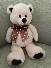 12"First Main Purple Pink Pokadot Bow Teddy Bear Fluffy Soft Baby Bear Plush