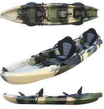3.7M 2.5 Persons Family Double 2+1 Fishing Kayak Green Camo Flush Motor Stern
