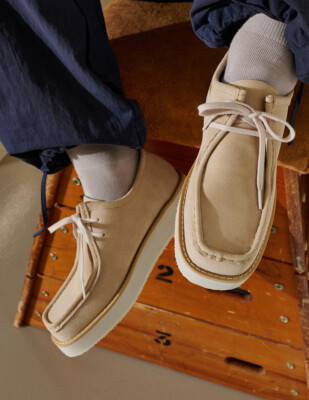 Firenze Atelier Men's Beige Suede Wallabee Moc Toe Derby Chunky Platform Shoes