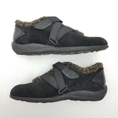 Stuart Weitzman Black Suede Fashion Sneakers Fur Trim Flats Hook Loop  Closure 6W