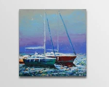 Seascape painting Original art Impressionism Oil on canvas by S. Chernyakovsky