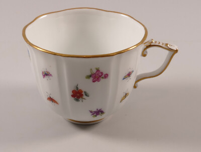 Meissen Kaffeetasse Tasse Streublümchen Insekten Stabrelief 1. Wahl um 1890 Bema