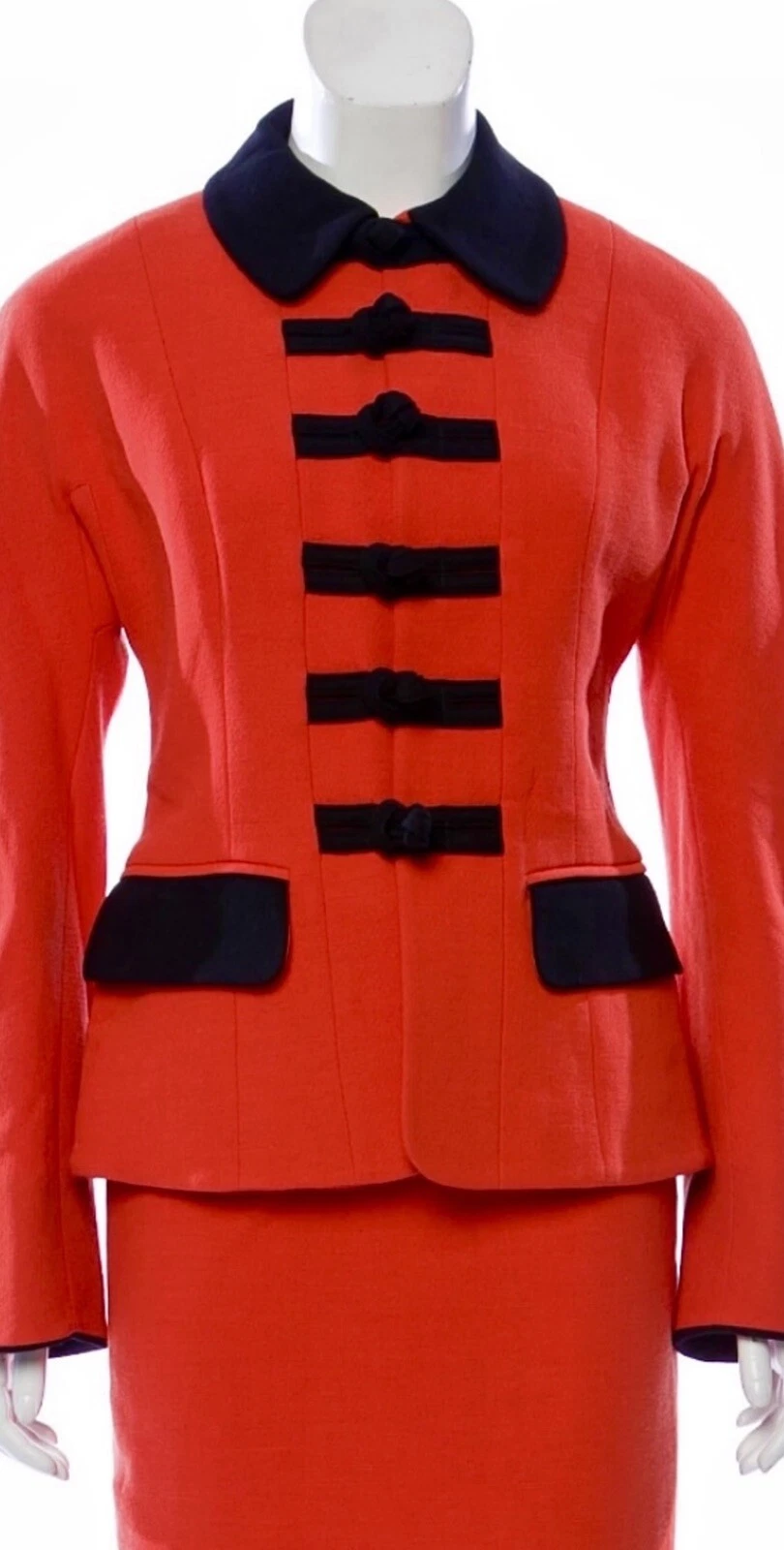 Vintage Moschino Barbie Rosso Giacca Gonna Rosso Nero Cappotto Tuta 36 38 40 4 6 8 M S