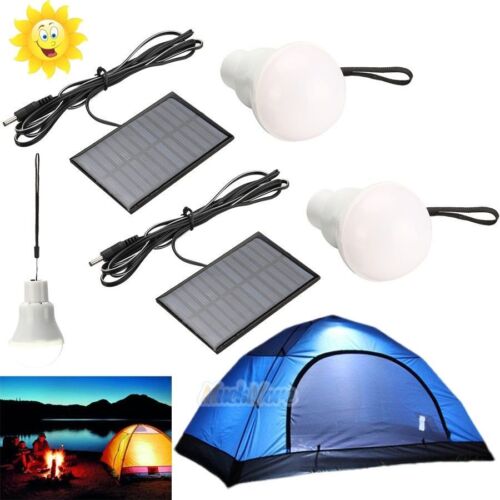 2 x Portable Solar Power LED Bulb Lamp Outdoor Lighting Camp Tent Fishing Light - Foto 1 di 12
