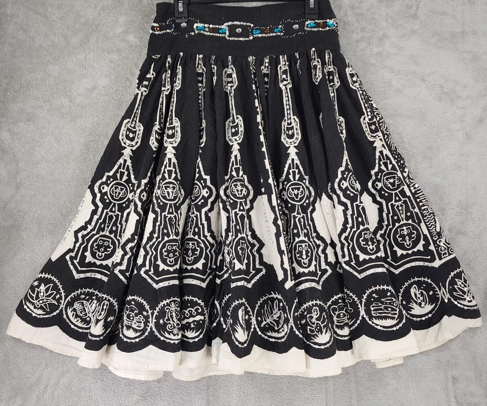 Saia Marciano Feminina XS Preto Branco Lantejoulas Strass Aflito Midi - Imagem 2 de 4