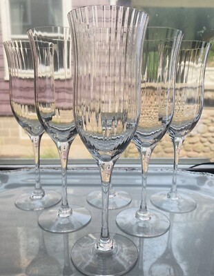 1980's Sweden Orrefors Harmony Water Goblet Signed Optic Glass 10 OZ Set Of 6