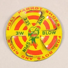 Poll Parrot Shoes Vintage Advertising Tin Toy Blow Spinner 1930s