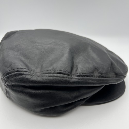 Vtg United Hatters Cap & Millinery Black Leather Cabbie Hat Medium Made in USA - Picture 3 of 16