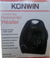 Konwin Compact Electric Heater 750/1500 W 120V Fan Forced Adjustable Thermostat