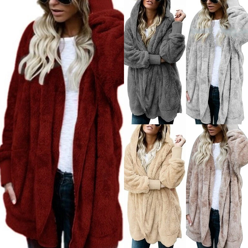 Grande Taille Femme Ours en Peluche Manteau Cardigan Polaire