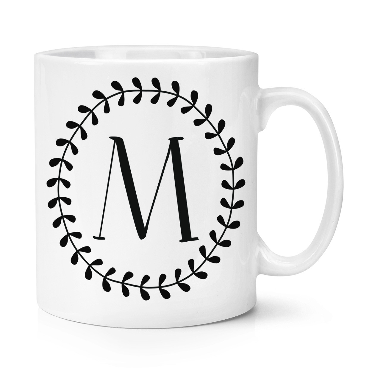 Letter M Floral Wreath Alphabet 10oz Mug Cup - Flowers