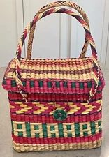 Handmade Woven Multicolor Straw Basket Made In Mexico