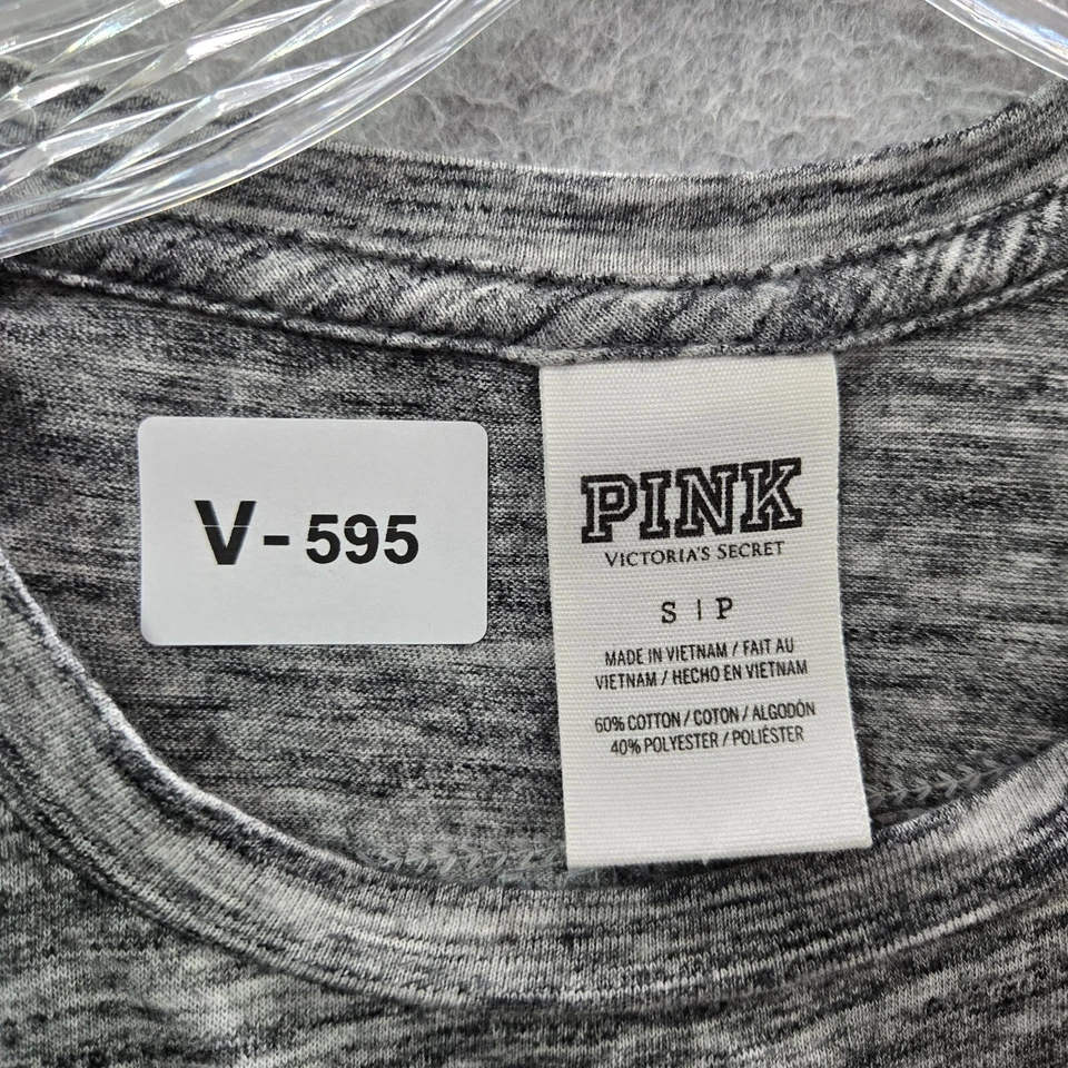 Camiseta sin mangas ROSA Victoria's Secret para mujer pequeña gris lentejuelas parpadeo logotipo ombre Foto 2 de 4