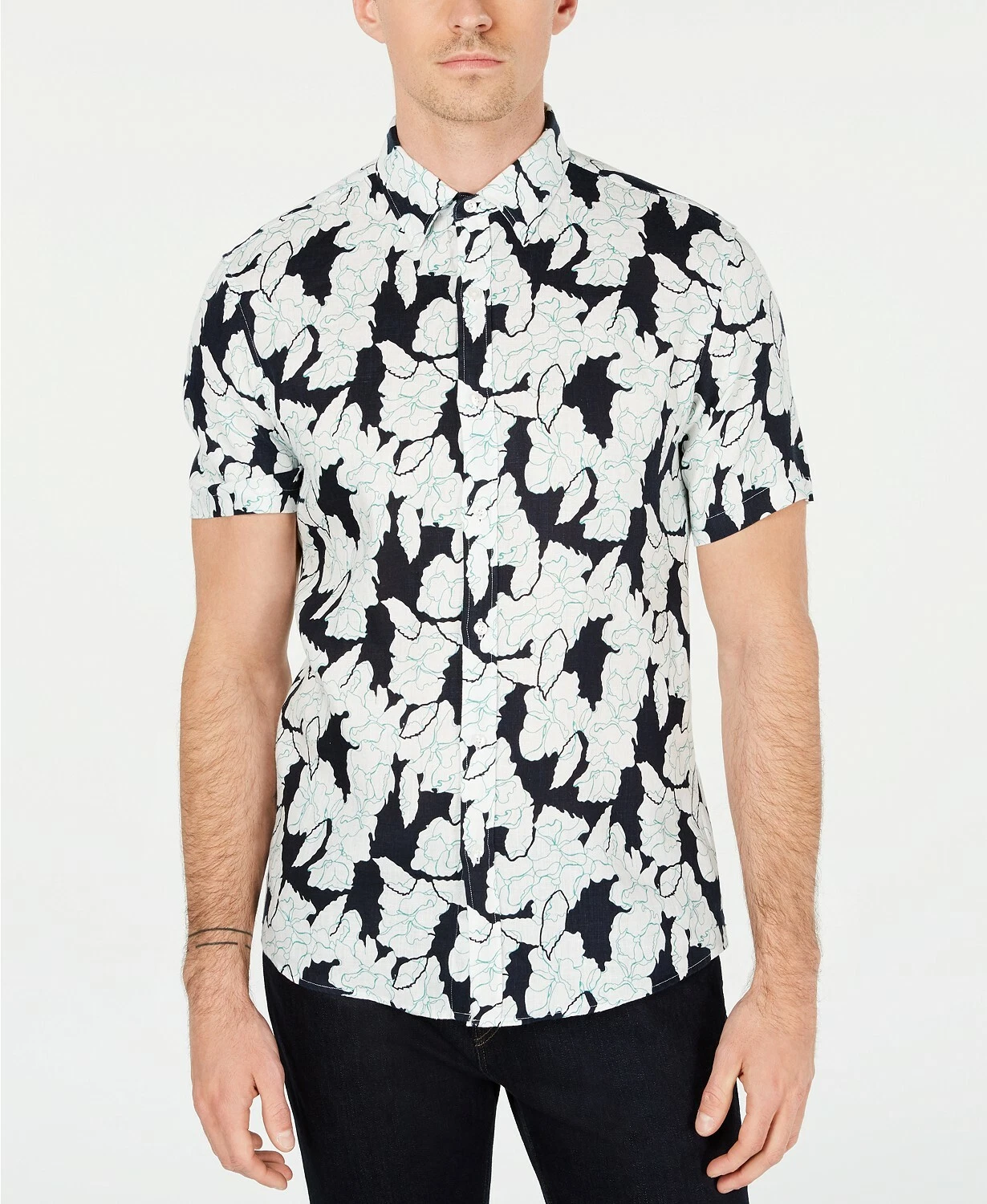 Michael Kors Men's Linen Floral Shirt, Size M, MSRP $118