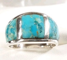 925 STERLING SILVER 3 STONES BAND TURQUOISE SIZE 9 RING 4.8g
