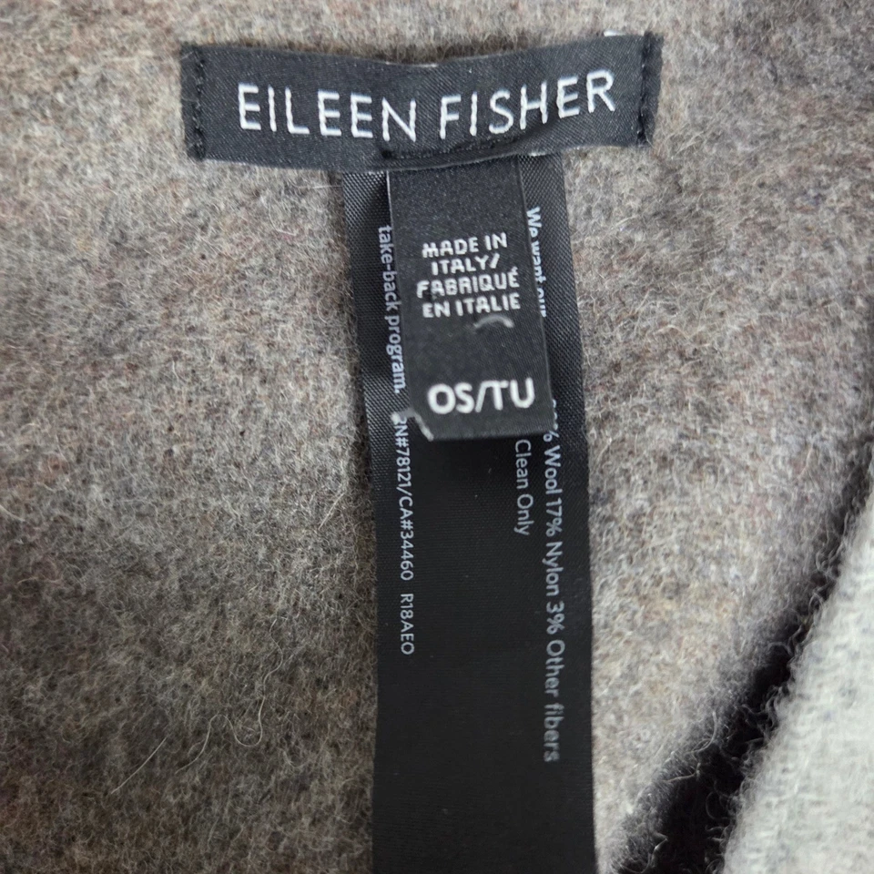 EILEEN FISHER  Open Poncho Women OS Gray Geometric Colorblock Wool Blend - Image 3 of 4