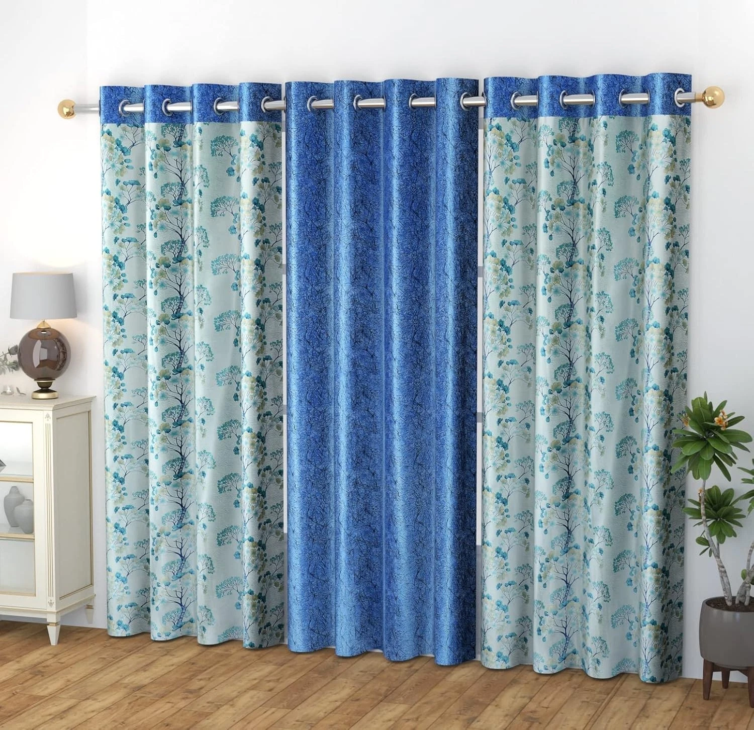New Curtain Set Eyelet Long Door 9 Feet Pack of 3
