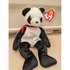Vintage Ty Beanie Babies Fortune Panda Bear Red Ribbon Animal Kids Toy Education