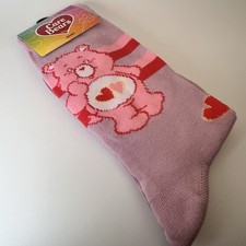 Care Bears Love-a-Lot Bear Pink Hearts Crew Socks Retro Unisex size 6.5-12 NWT